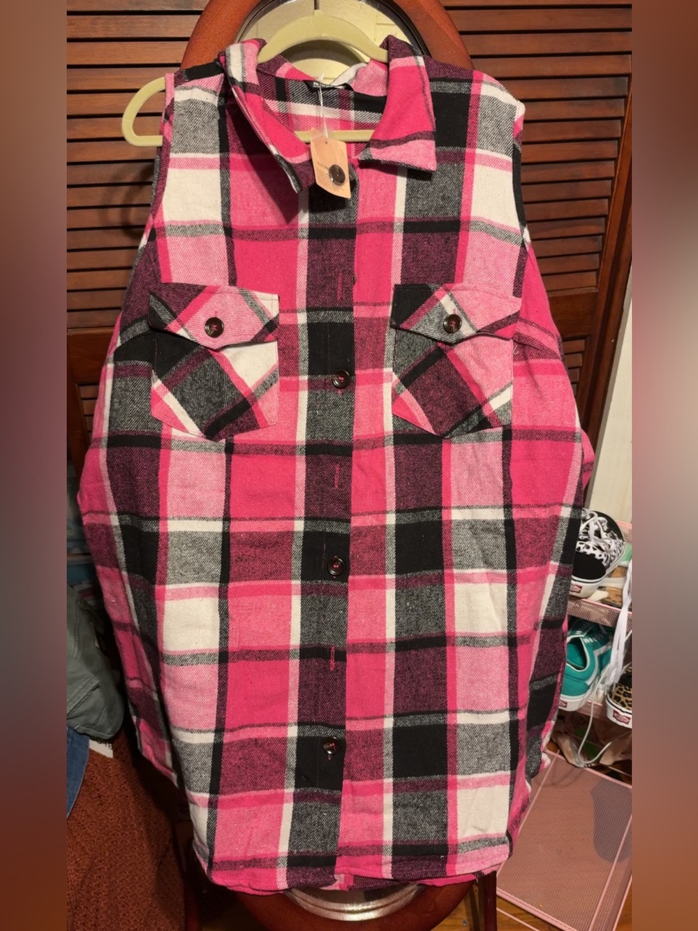 BloomChic Pink & Black Plaid Vest